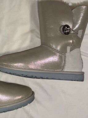 UGG I Do Bailey Short Boots Crystal Button Silver Metallic Wedding Swarovski 6